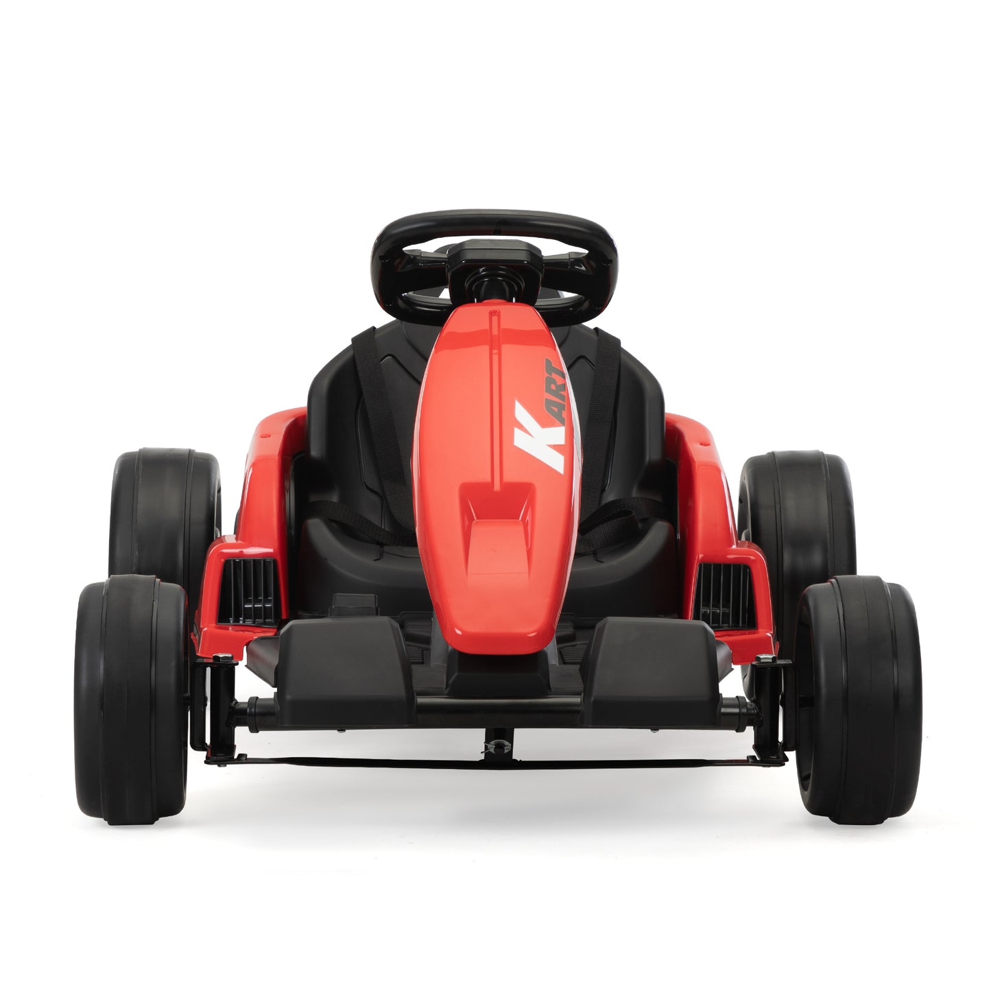 24V Electric Kids Go Kart, Battery Powered Outdoor Ride On Toy w/ 5 mph Max Speed, Music, Horn, Power Display, Protectors, Red and Black Doba