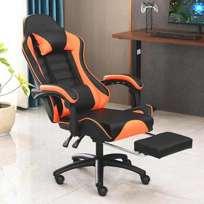 Ergonomic Gaming Chair for Adults, Comfortable Computer Chair for Heavy People, Adjustable Height Office Desk Chair with Wheels, Breathable Leather Video Game Chairs Doba