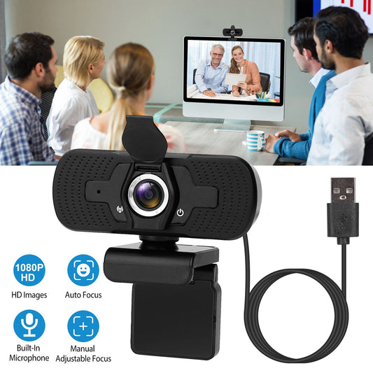 FHD 1080P USB Webcam w/ Microphone Privacy Cover Rotatable Clip Streaming USB Camera Plug And Play Doba