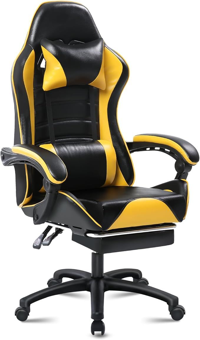 Ergonomic Gaming Chair for Adults, Comfortable Computer Chair for Heavy People, Adjustable Height Office Desk Chair with Wheels, Breathable Leather Video Game Chairs Doba