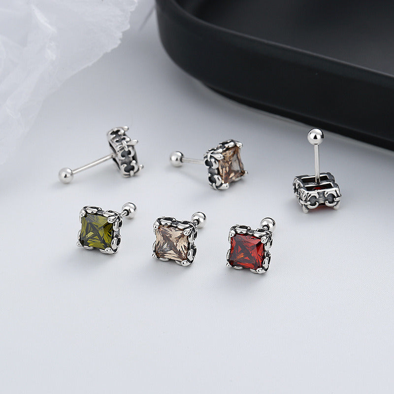 Women's Sterling Silver Square Colored Zircon Stud Earrings Doba