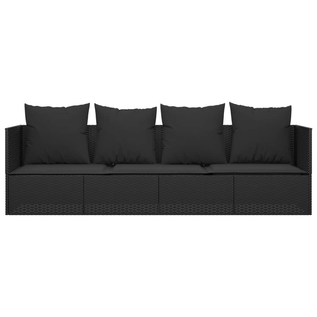 Patio Lounge Bed with Cushions Black Poly Rattan Doba