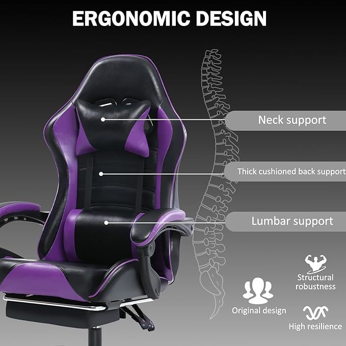 Ergonomic Gaming Chair for Adults, Comfortable Computer Chair for Heavy People, Adjustable Height Office Desk Chair with Wheels, Breathable Leather Video Game Chairs Doba