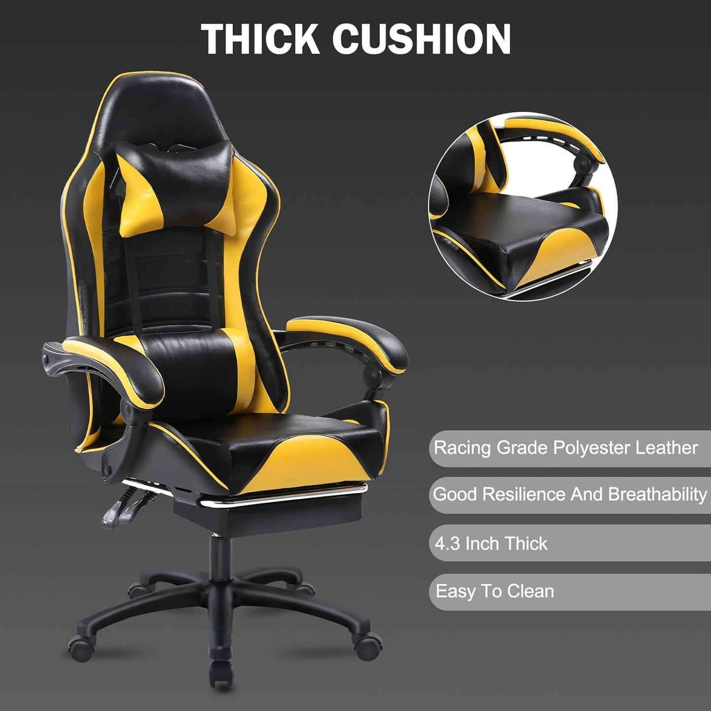 Ergonomic Gaming Chair for Adults, Comfortable Computer Chair for Heavy People, Adjustable Height Office Desk Chair with Wheels, Breathable Leather Video Game Chairs Doba