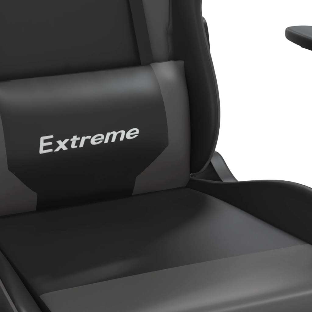 Gaming Chair with Footrest Black and Gray Faux Leather Doba