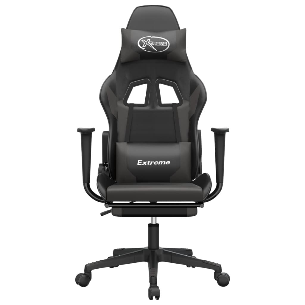 Gaming Chair with Footrest Black and Gray Faux Leather Doba