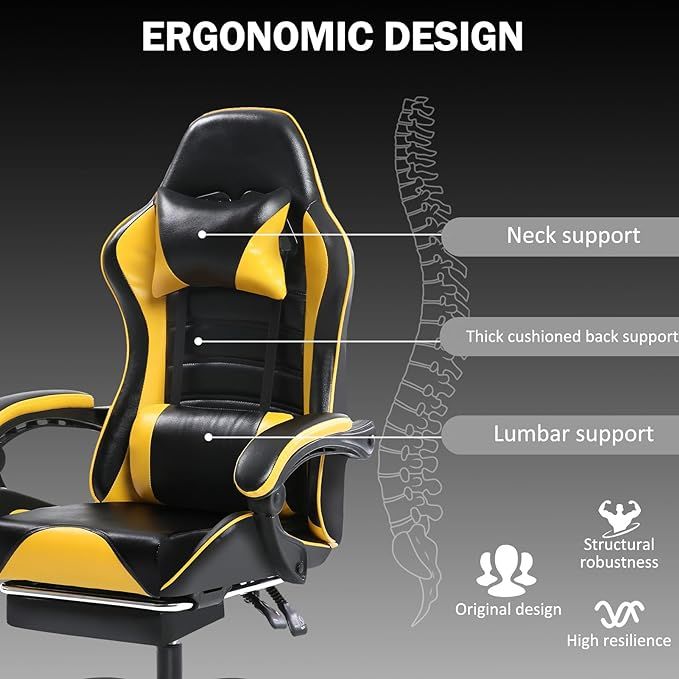 Ergonomic Gaming Chair for Adults, Comfortable Computer Chair for Heavy People, Adjustable Height Office Desk Chair with Wheels, Breathable Leather Video Game Chairs Doba