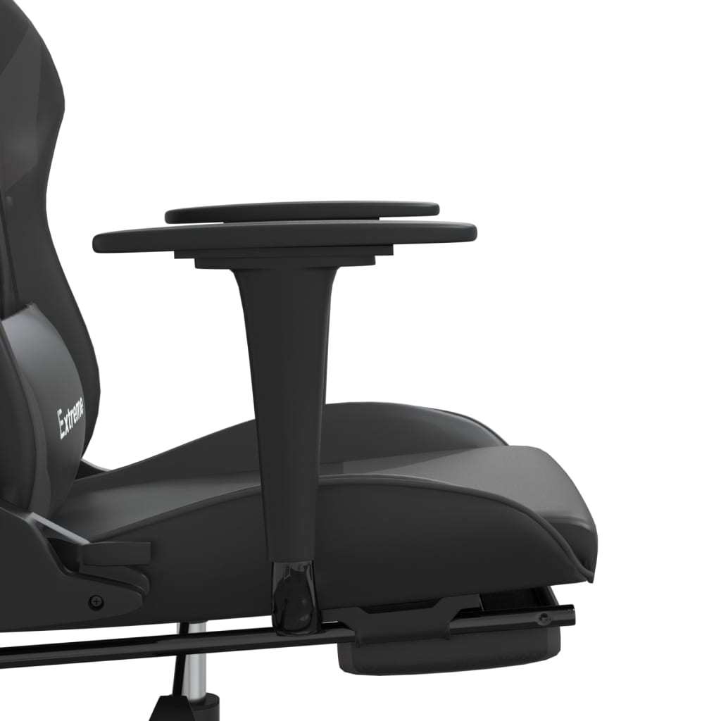 Gaming Chair with Footrest Black and Gray Faux Leather Doba