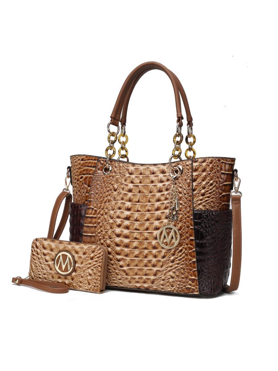 MKF Collection Merlina Faux Crocodile Embossed Vegan Leather Women Tote Bag with matching Wallet by Mia k Doba