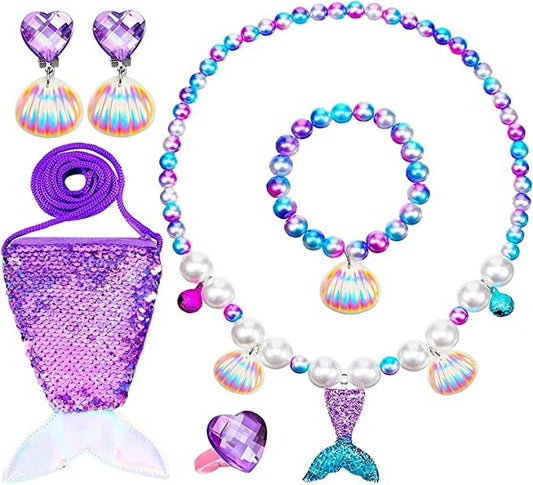 Girls Mermaid Jewelry Set Mermaid Necklace Bracelet Set Toddler Toy Doba