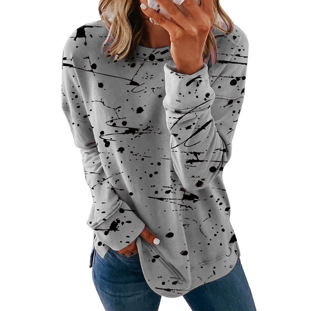 Autumn and Winter New Female Graffiti Printing Loose Long-sleeved T-shirt Women Doba