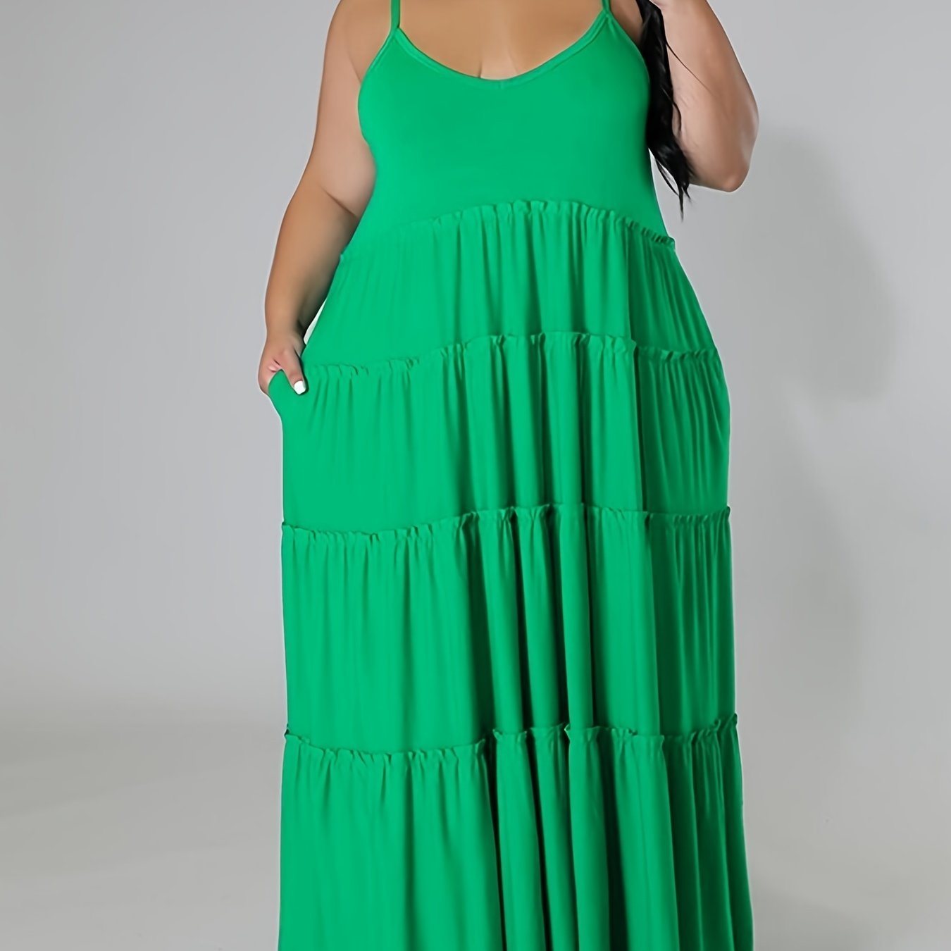 Plus Size Solid Layered Loose Fit Cami Maxi Dress; Women's Plus Sexy High Stretch Long Cami Dress Doba