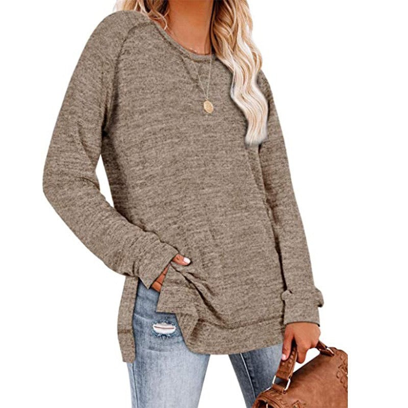 Women's Tops Neckline Crossing Loose Round Neck Long Sleeve Sweatshirt Blouse Doba