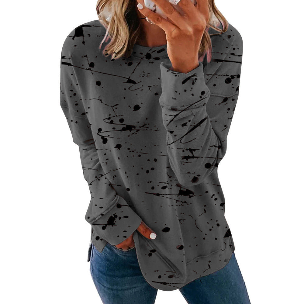 Autumn and Winter New Female Graffiti Printing Loose Long-sleeved T-shirt Women Doba