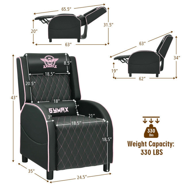 Massage Gaming Recliner Chair with Headrest and Adjustable Backrest for Home Theater Doba