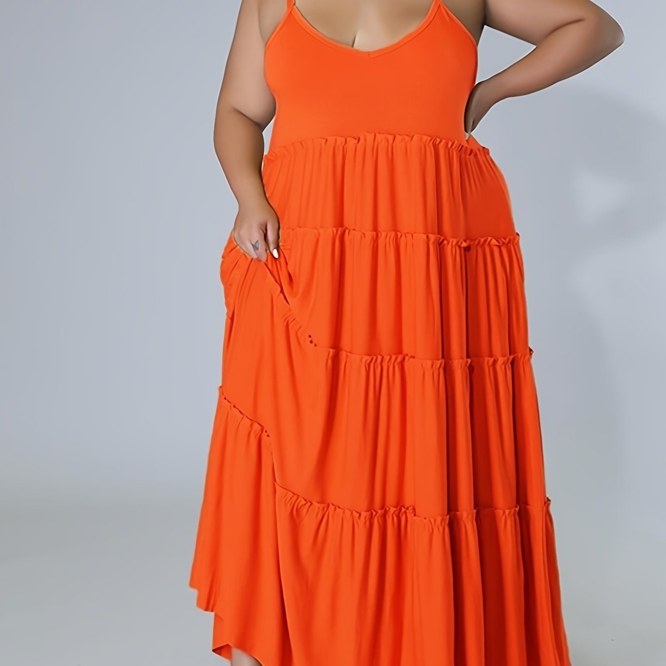 Plus Size Solid Layered Loose Fit Cami Maxi Dress; Women's Plus Sexy High Stretch Long Cami Dress Doba