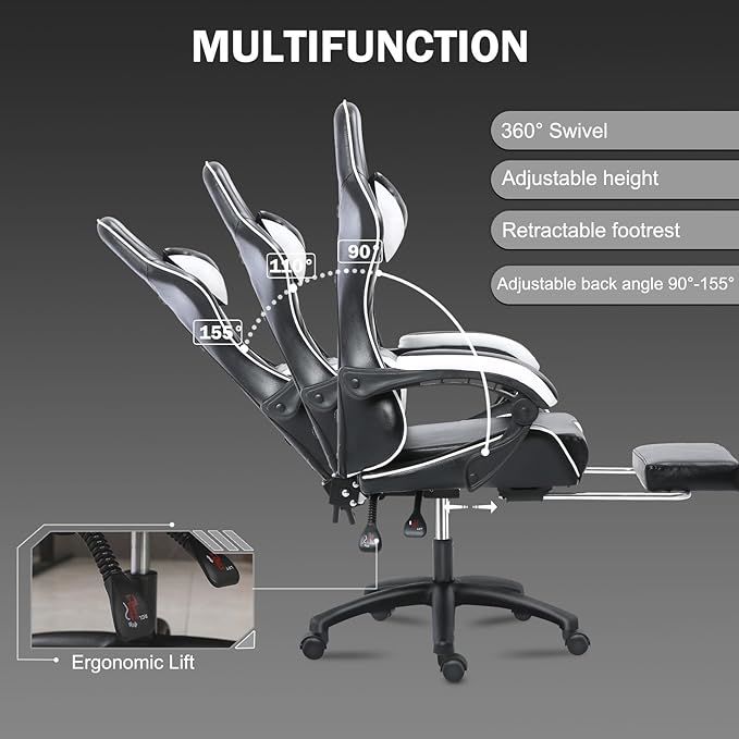 Ergonomic Gaming Chair for Adults, Comfortable Computer Chair for Heavy People, Adjustable Height Office Desk Chair with Wheels, Breathable Leather Video Game Chairs Doba