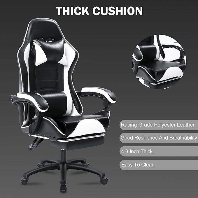 Ergonomic Gaming Chair for Adults, Comfortable Computer Chair for Heavy People, Adjustable Height Office Desk Chair with Wheels, Breathable Leather Video Game Chairs Doba