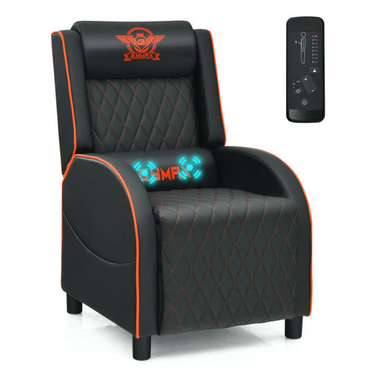 Massage Gaming Recliner Chair with Headrest and Adjustable Backrest for Home Theater Doba