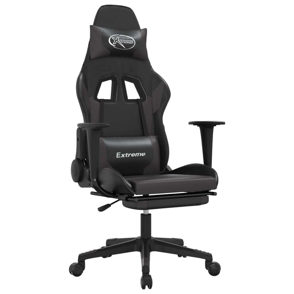 Gaming Chair with Footrest Black and Gray Faux Leather Doba