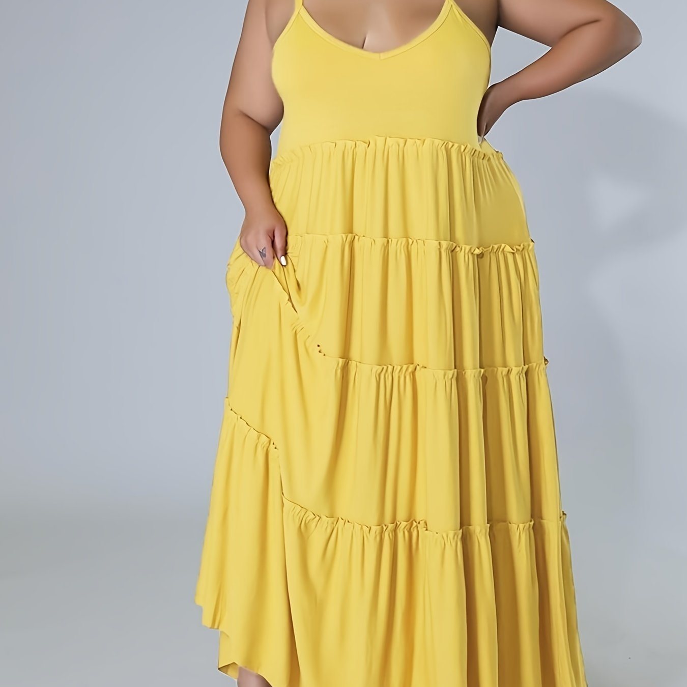 Plus Size Solid Layered Loose Fit Cami Maxi Dress; Women's Plus Sexy High Stretch Long Cami Dress Doba