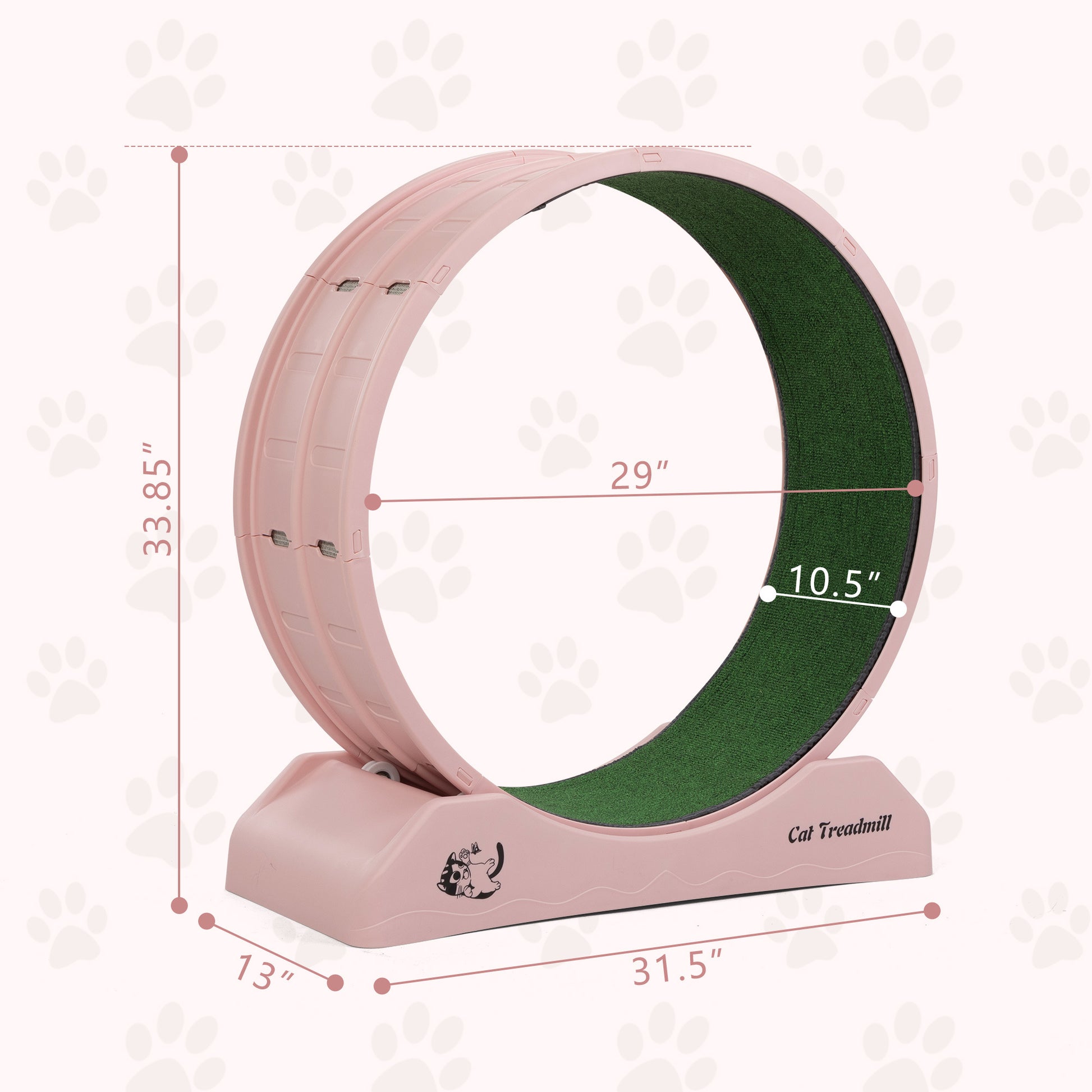 Cat Running Wheel, Small Animal Exercise Treadmill w/ Locking Mechanism, Carpet Runway, Cat Teaser Toy, Indoor, Pink Doba