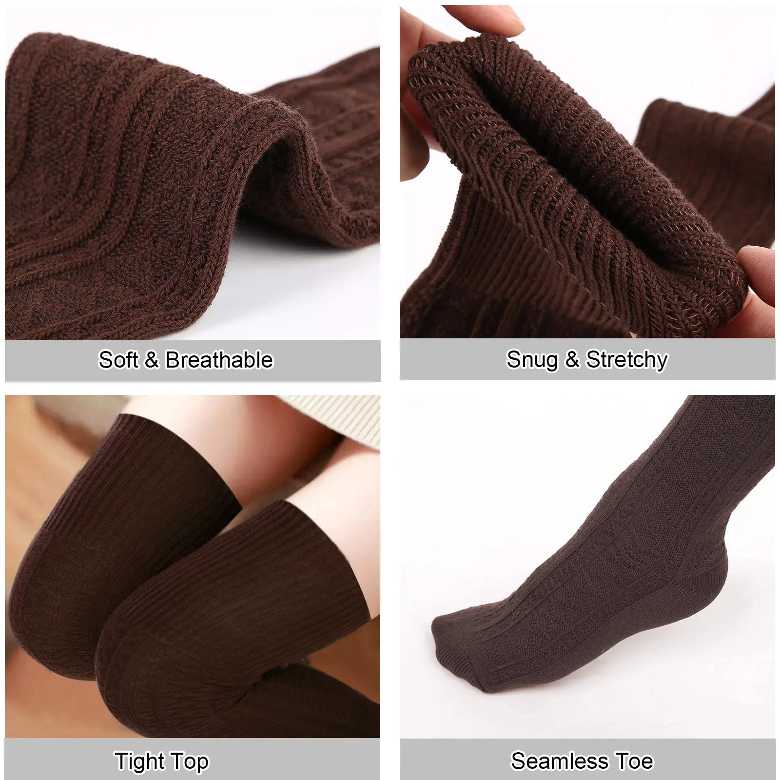 Women Thigh High Socks Extra Long Cotton Knit Warm Thick Tall Long Boot Stockings Leg Warmers One Size 1 Brown Epic.Wish.Gifts