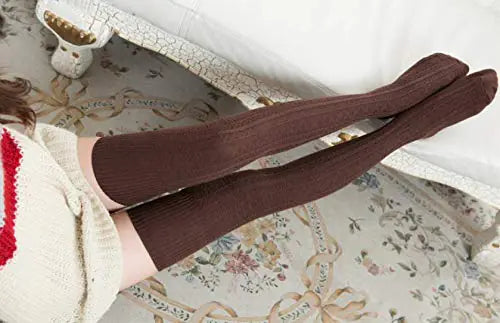 Women Thigh High Socks Extra Long Cotton Knit Warm Thick Tall Long Boot Stockings Leg Warmers One Size 1 Brown Epic.Wish.Gifts